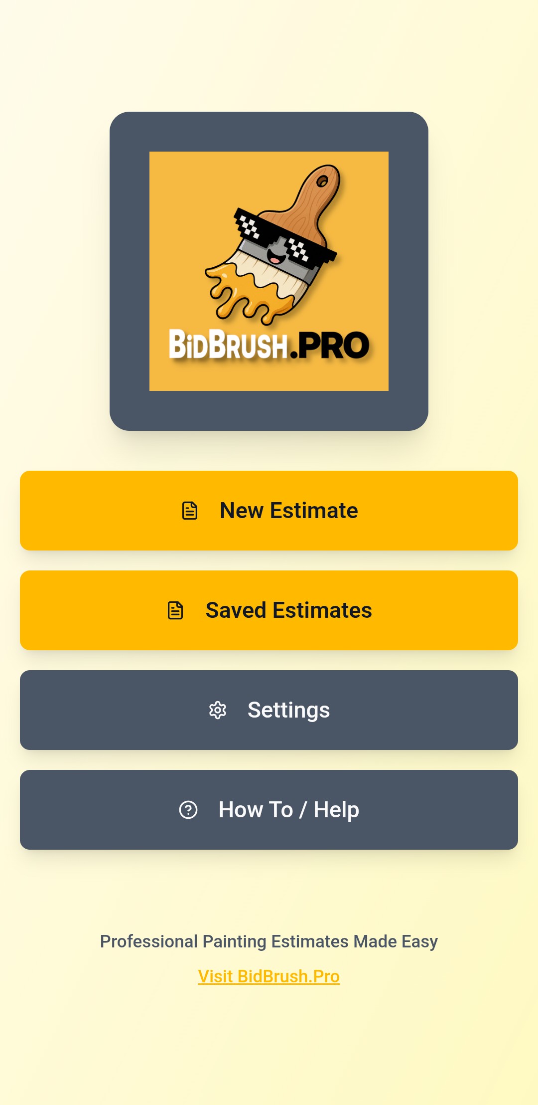 BidBrush.Pro Home Screen - Create estimates and manage your painting business